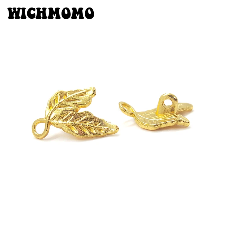 2021 New 13mm 30pcs Zinc Alloy Plating Gold Two Hole Leaves Earrings Porous Connector Charms Pendant for DIY Jewelry Accessories