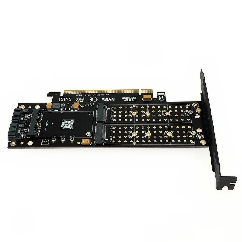 PCI-E 3.0 X16 to M.2 SSD PCIE to M2 Adapter Raiser M Key B Key mSATA 2 x 7Pin SATA Port NVME M2 SSD AHCI mSATA 3 in 1 Riser Card