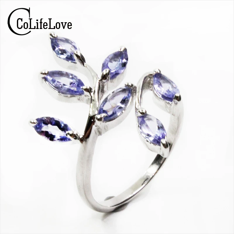 

CoLife Jewelry silver leaf ring 7 pcs 3 mm * 6 mm natural VVS tanzanite silver ring solid 925 sterling silver tanzanite ring