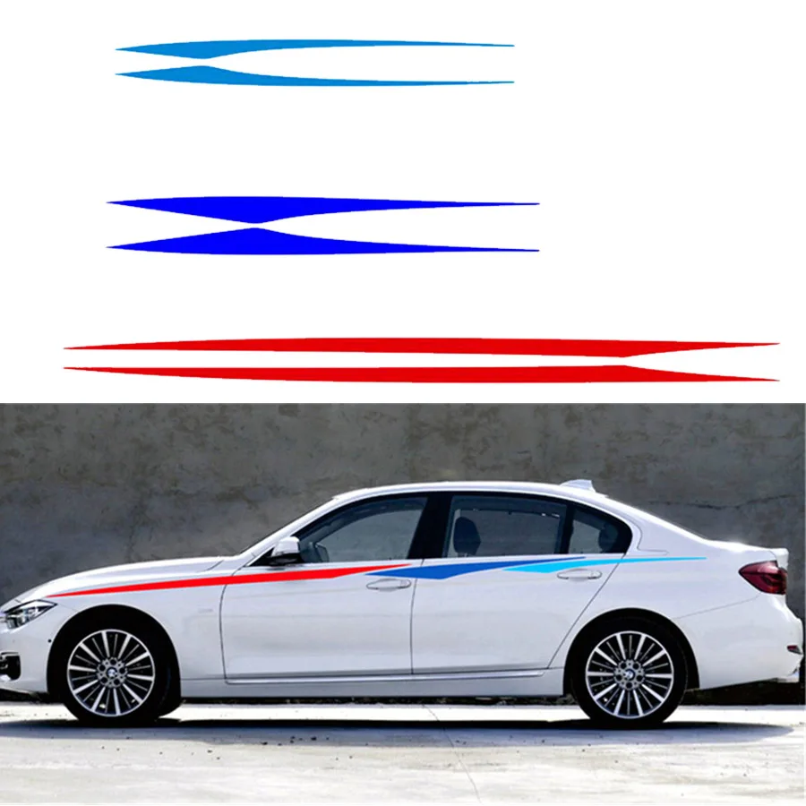 2pcs Car Side Stripe Vinyl Decal Sticker Waist Line Door Side Decals Tricolor