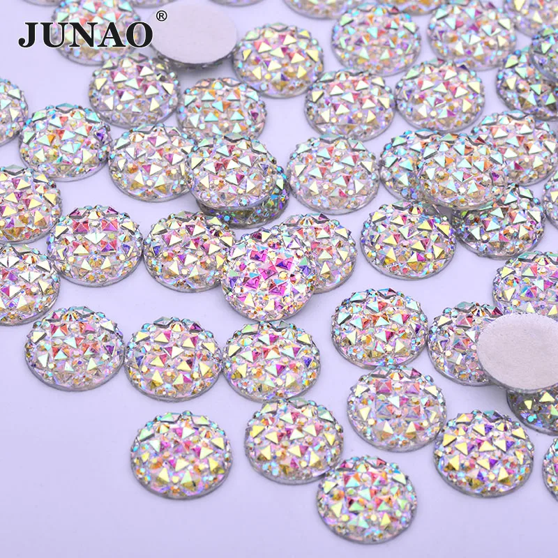 JUNAO 6 8 10 12 18 20 35mm Big Crystal AB Round Rhinestone Applique Flatback Resin Gems Non Hotfix Strass Stones for DIY Clothes