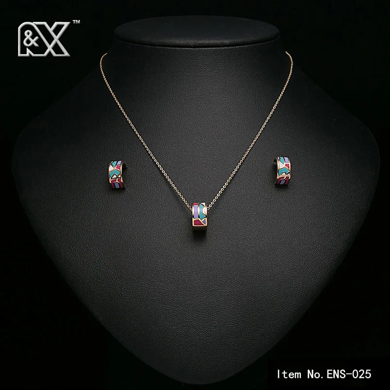 R&X Jewelry Girls sieraden Dubai Fashion Party Romantic Necklace/earrings African Beads Stainless Steel Enamel Bridesmaid Sets