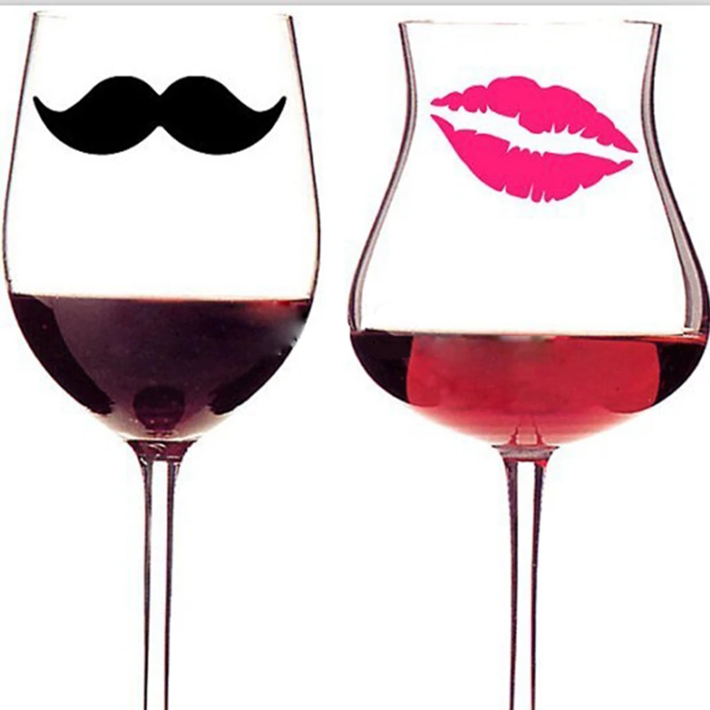 Mustaches Lips Vinyl Decal Stickers For Wedding Decoration, Mugs, Cups, Wine Glass, Etc... set of 10 pairs