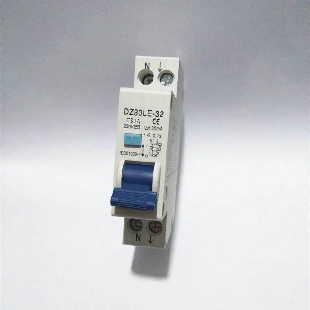 

1P+N 32A RCBO 6KA Residual Current Circuit Breaker Over Current Leakage Protection 18mm Compact RCD DZ47LE-T1