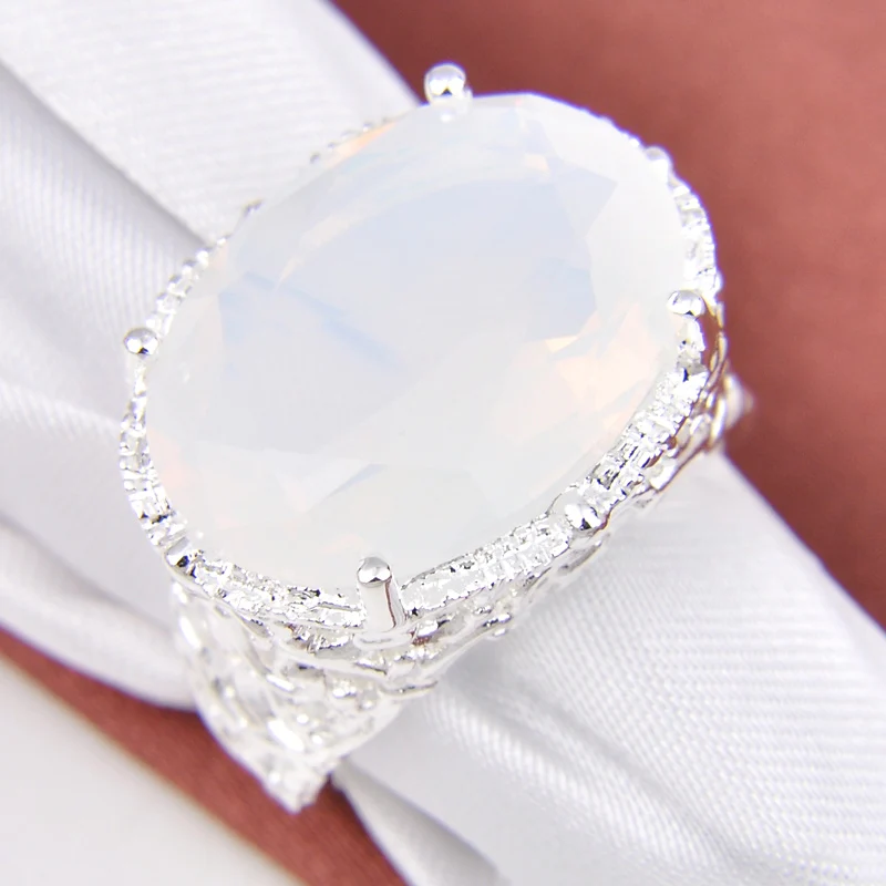 Luckyshine 16*12mm Oval Cut Rainbow Moonstone Gemstone Silver Rings Size 7 8 9