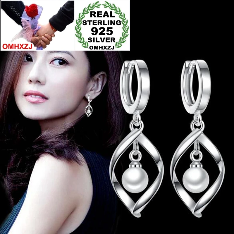 OMHXFC Wholesale Jewelry fashion joker star for Woman gift Rotary Love Pearl 925 Sterling Silver buckle  hoop Earrings YS174