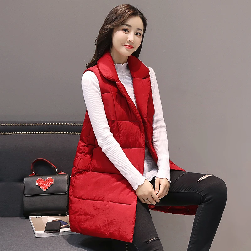 Lungo delle donne della maglia di Inverno di grandi dimensioni maglia femminile cappotto delle signore di modo rosso senza maniche giacca gilet cappotto di inverno delle donne nero