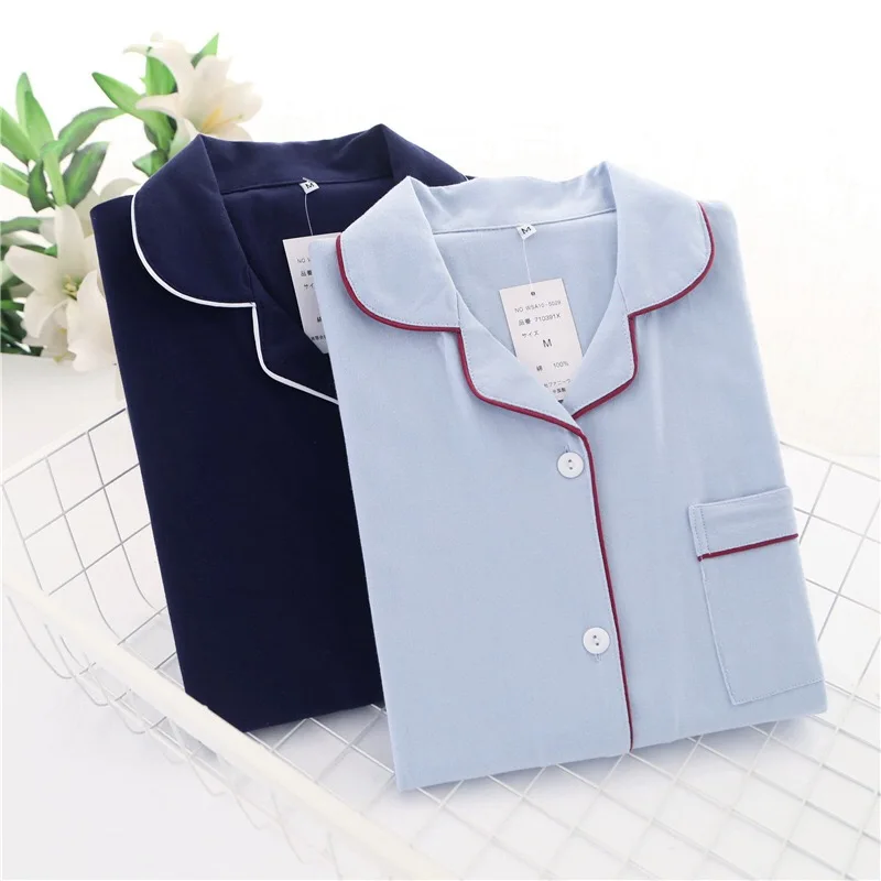 Casual couple Solid 100% cotton pajamas sets men autumn pijamas long-sleeve sleepwear men pijamas Japanese pyjamas for male