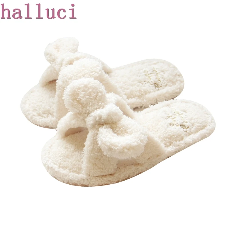 Flock Bowtie Spring Summer Women Home Slippers For Indoor Bedroom House Soft Bottom Cotton Warm Shoes Adult Guests Flats