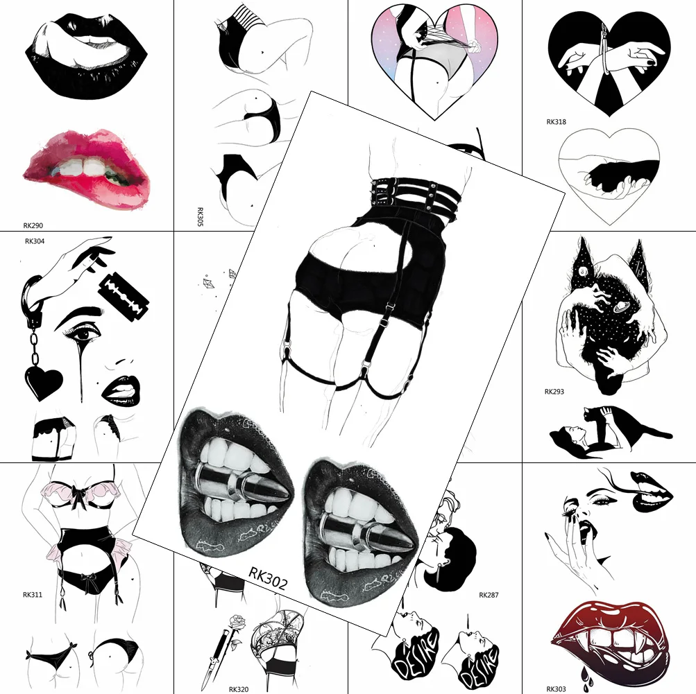 Fashion Lace Sexy Bullet Lip Temporary Tattoo Fake Waterpoof Realistic Sheet Sticker For Adult Body Art Chest Wasit Tattoo Decal