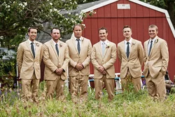 2019 Şampanya Düğün Takımları Erkekler Için Özel Yapılmış Terno Masculino 2 Parça Suit Set Ceket Pantolon Smokin Groomsmen Düğün Takım Elbise