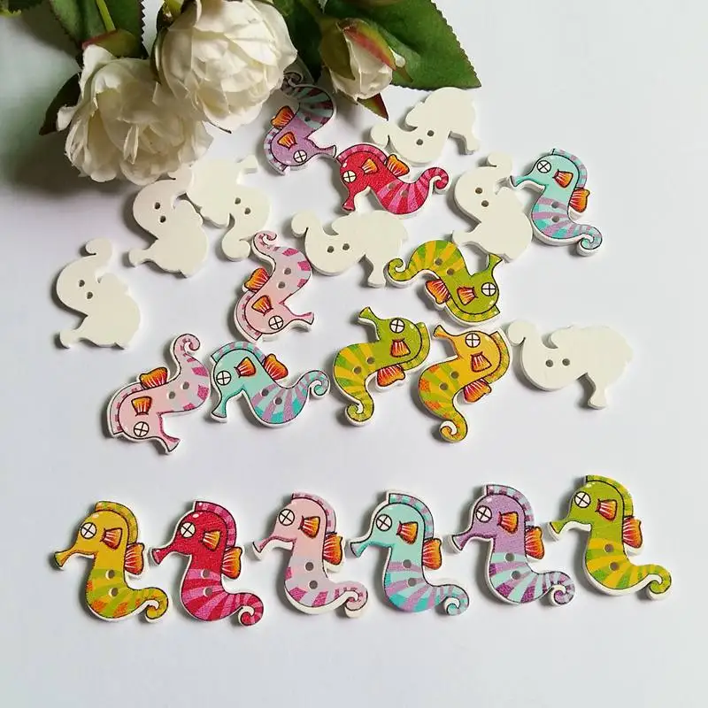 50pcs/lot Mixed Seahorse Buttons or Crafts Garment Decorative Christmas Scrapbooking Sewing Accessories