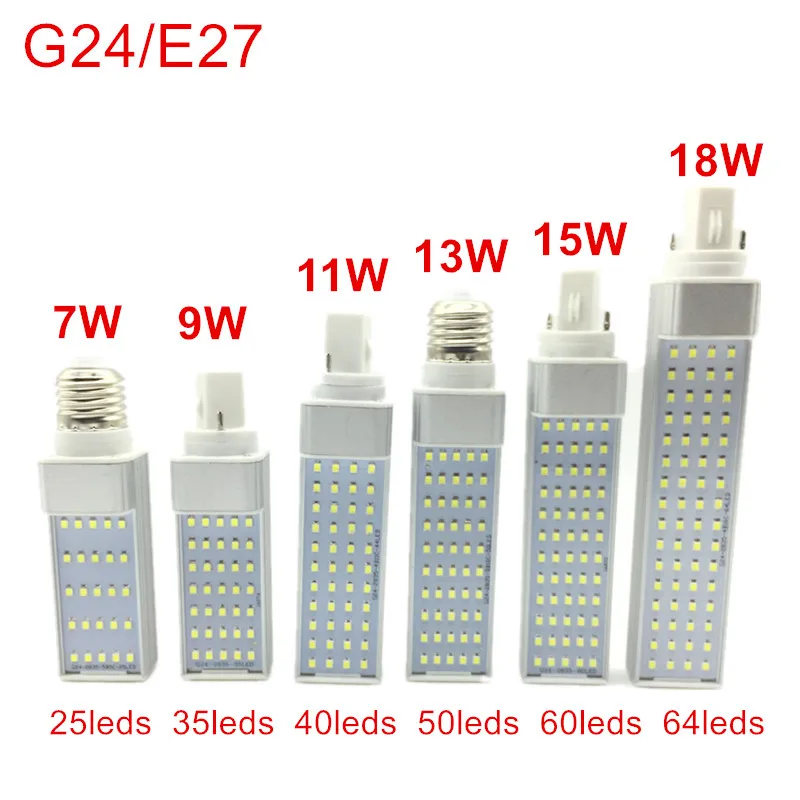 Ampoule LED épis de maïs, G24/E27, 7W 9W 11W 13W 15W 18W, projecteur SMD 2835, prise horizontale à 180 degrés