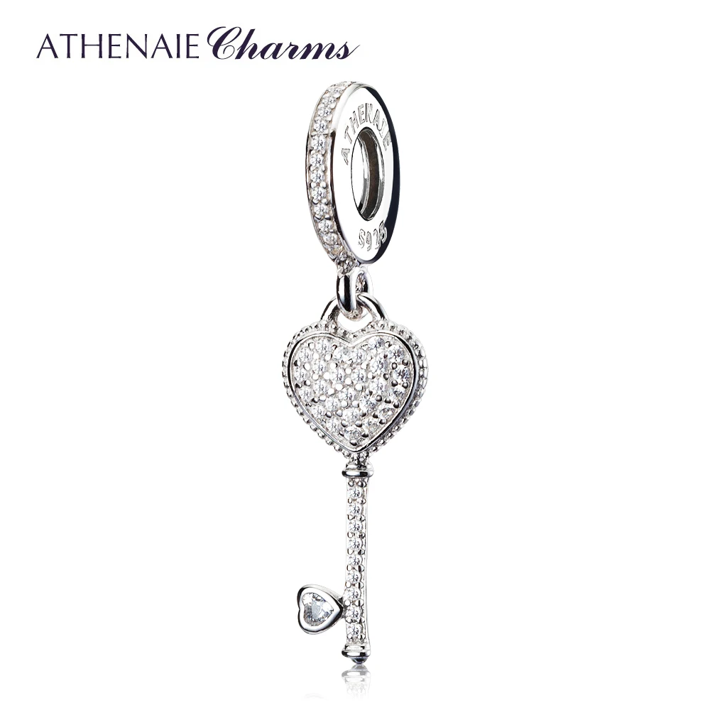 ATHENAIE 2 Colors 925 Sterling Silver Clear CZ Symbol Of Trust Pendant Drops Fit all European Charms Bracelet Necklace