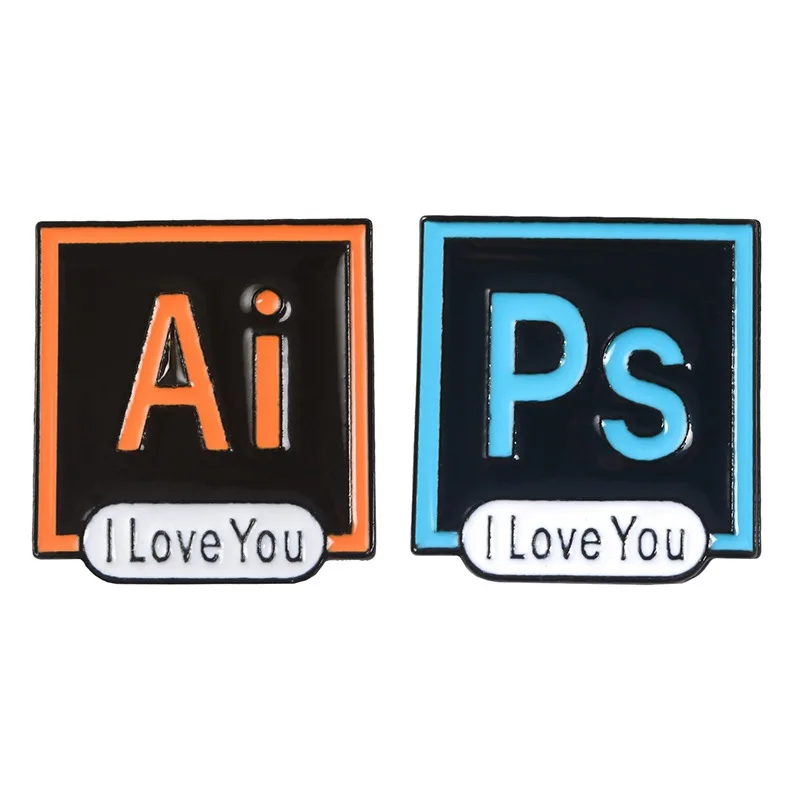 Cartoon PS AI Enamel Pins I Love You Photoshop Illustrator Button Badges Brooches Shirt bag hat Jewelry Gift for Lovers Trinket