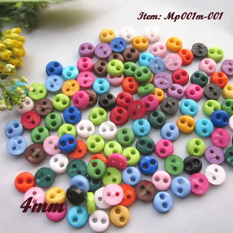 Tiny Buttons 144pcs Mixed / 16 colors 4mm 2 Holes Round Bread Mini Buttons for Crafting Doll Clothes Sewing  Materials Supplies