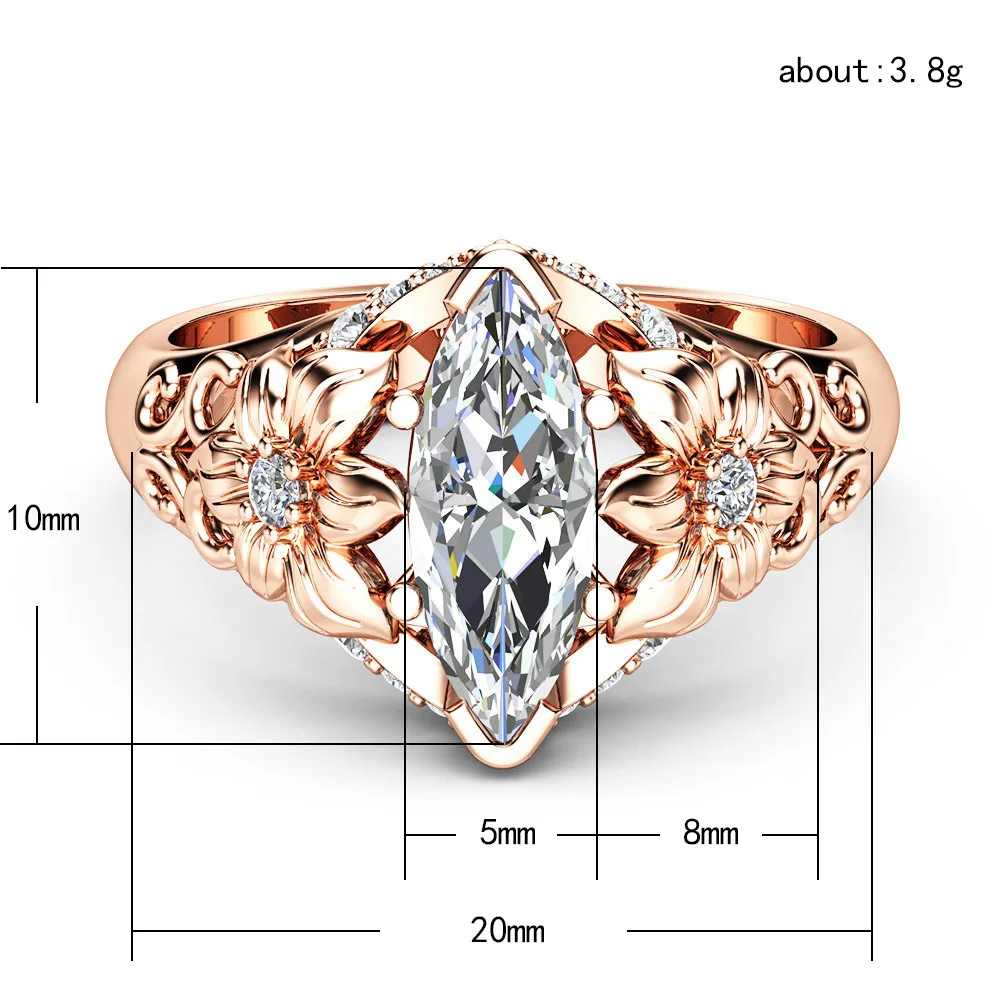 Huitan Luxury Rose Gold Color Flower Ring Zircon Inlaid Accessories Female Engagement Wedding Jewelry Ring For  Dropshipping