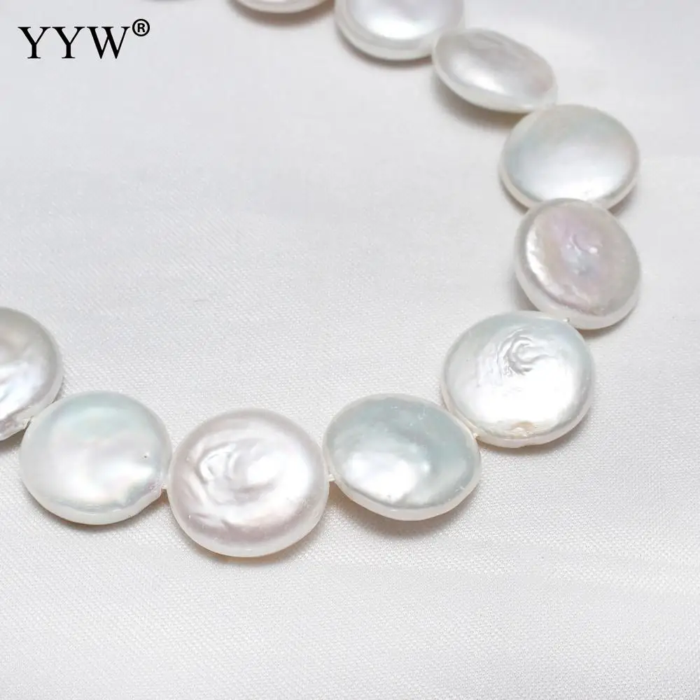 YYW High Quality AA Cultured Coin Freshwater Pearl Beads 16-18mm Flat Round White Natural Pearls DIY For Necklace Jewelry Making