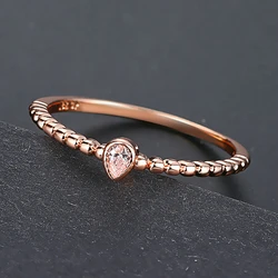 Dainty Ring For Women Simple Thin Crystal CZ Water Drop Rose Gold Color Sliver Color Proposal Gift Fashion Jewelry R421 R423