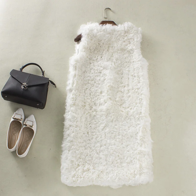 long natural sheep fur vest  real womens fur vests Coat length 85CM lamb fur vest