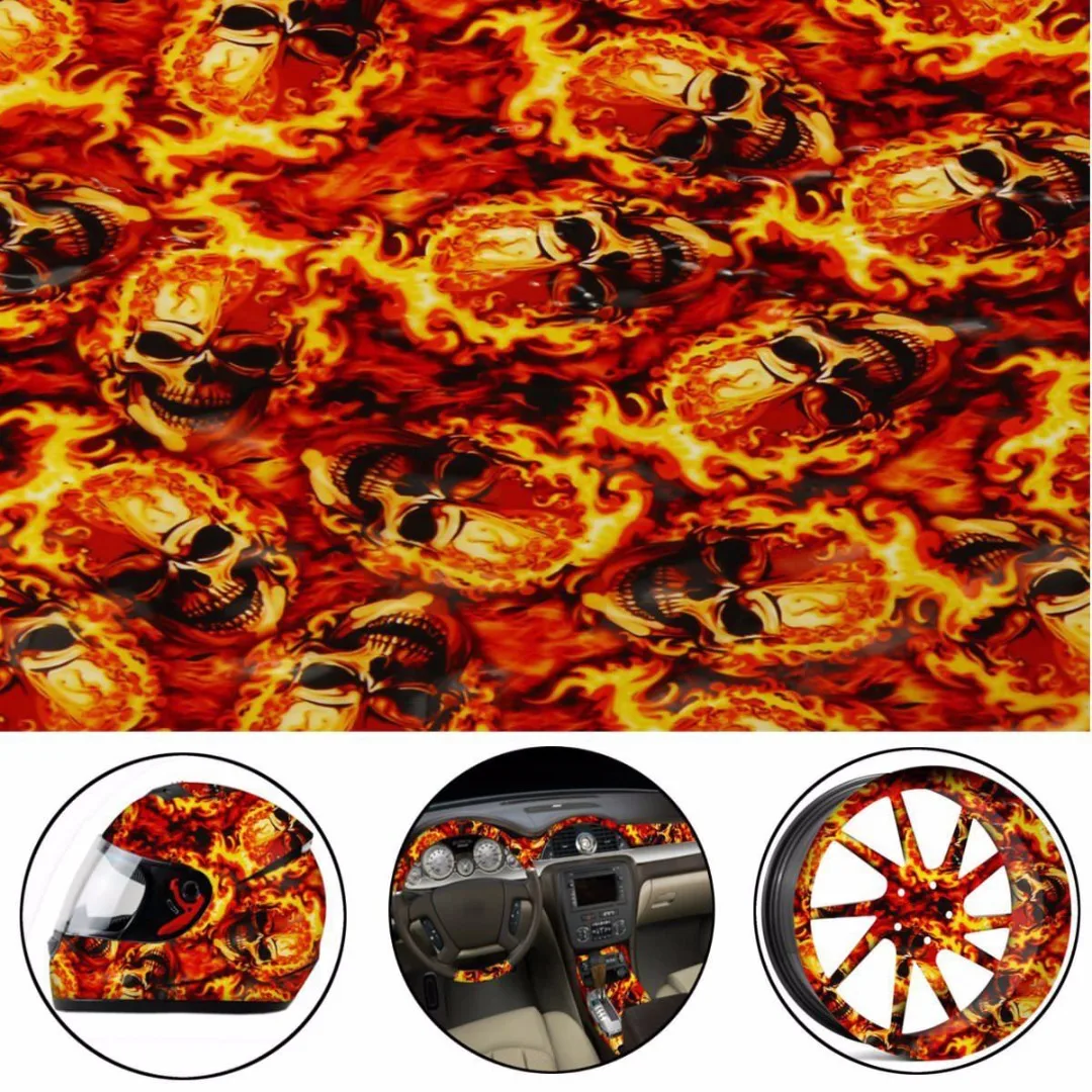 JX-LCLYL 0.5*1m Red Fire Skulls PVA Hydrographic Water Transfer Film Printing Hydro