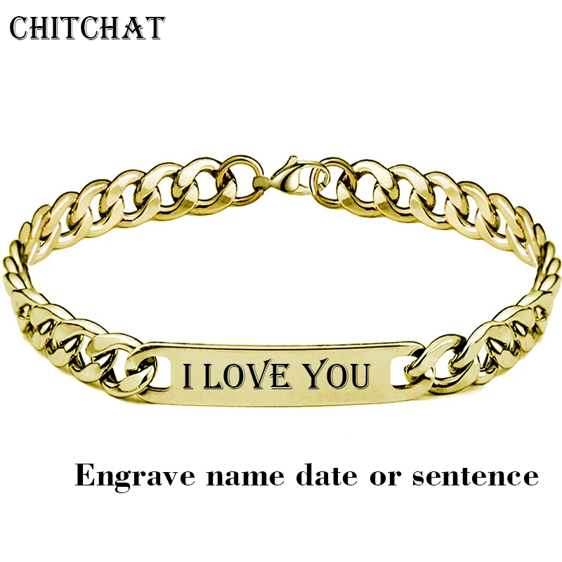 

Customized Mans Bracelets Engrave Name Date Letters Bracelet Stainless Steel Engrave Logo ID Bangles For Boyfriend Gift