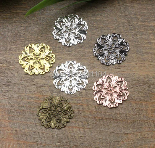 21mm Multi-color Plated Brass Metal Blank Flat Circle Filigree Flower Links Wraps Connectors Jewelry Findings Connectors