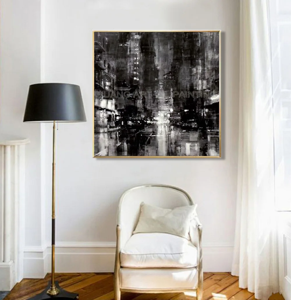 Pure Hand-painted High Quality Black and White Abstract Landscape Oil Painting on Canvas Modern Hand-painted Decor Oil Painting