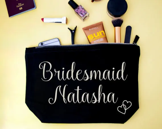 Personalized wedding Bride maid of honour Make Up makeup comestic Canvas Bags bridesmaid toiletry zipper pouches travel kits