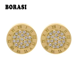 Round Shine AAA Zirconia Earrings For Women Fashion Jewelry Stainless Steel 10MM Diameter Stud Earrings Men brincos Boy Girls