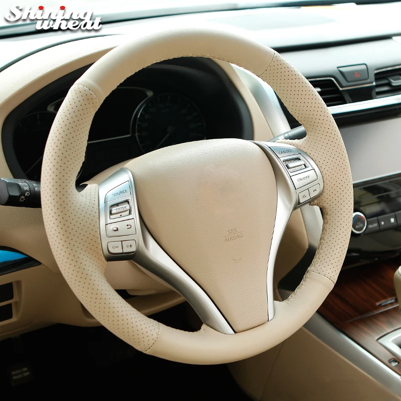 Shining wheat Beige Genuine leather Steering Wheel Cover for Nissan 2013 Teana 2014 X-Trail QASHQAI Sentra