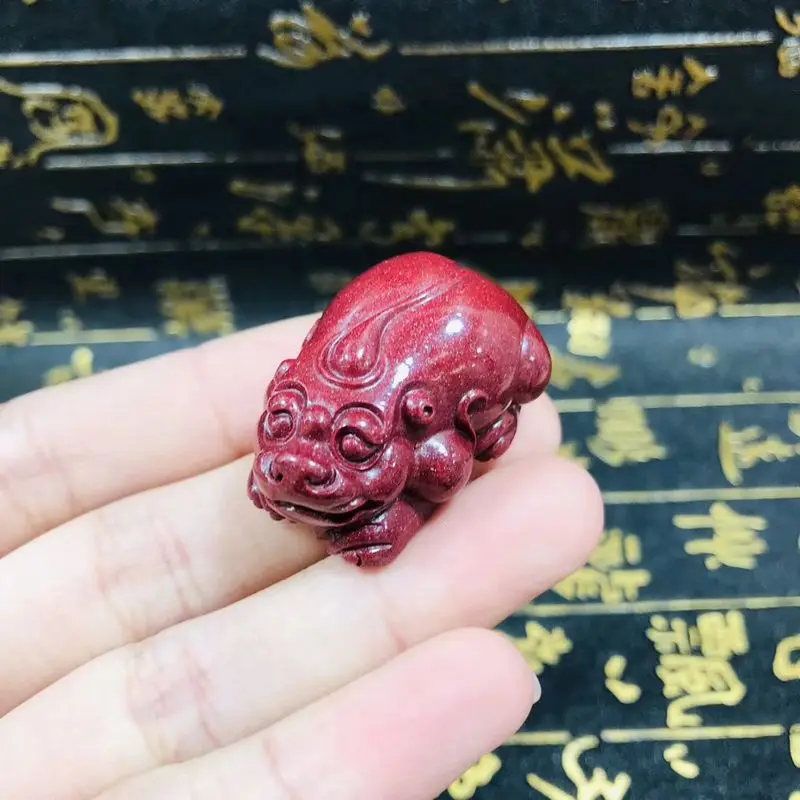 

Nature Ore Zinnober Amulet FOO Dog Pendant Zinnober Necklace With Cord Necklace