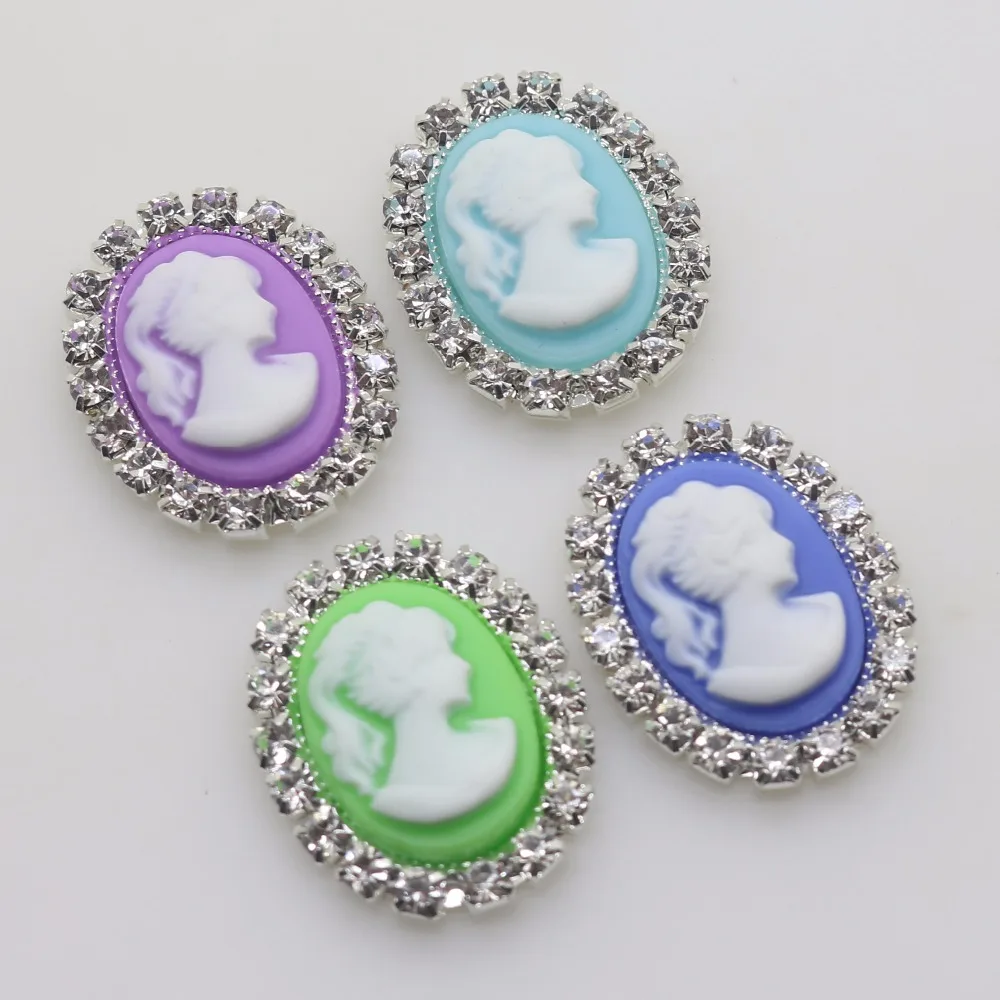 Resin Oval Rhinestone Buttons DIY Accessories, Wedding Invitation, Beauty Avatar, Shiny Buttons, Fashion, 25mm * 20mm, 10Pcs Set