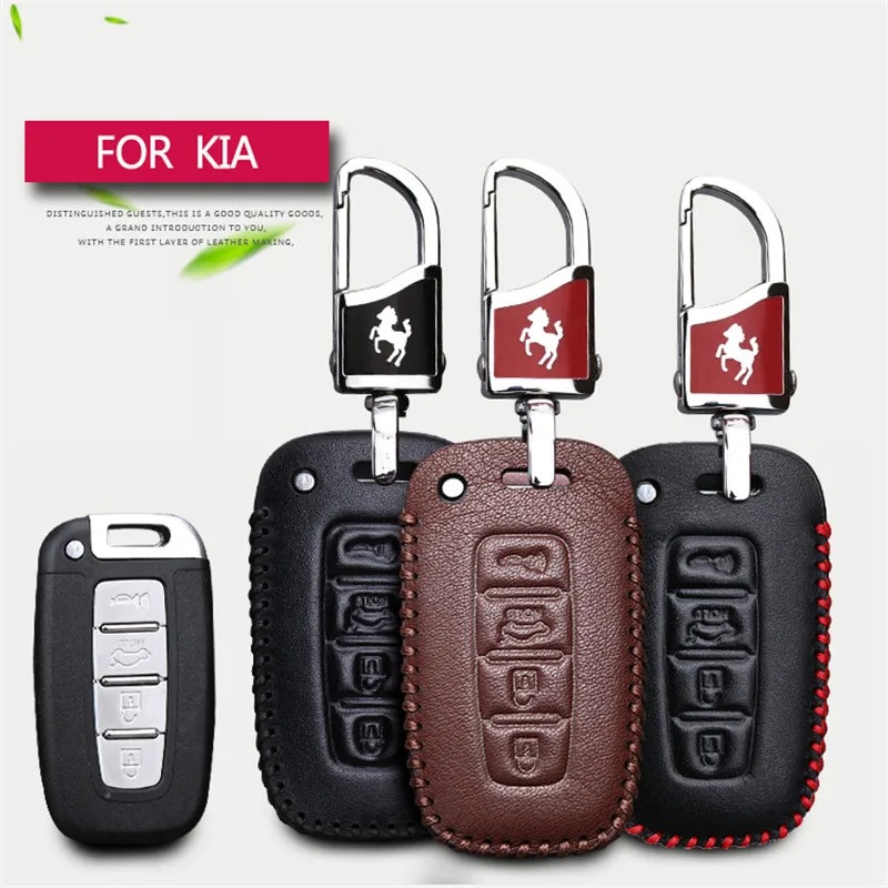 Real Leather Men Remote Car Key Cover Case For Kia K5 K3 Carens Shuma Sorento Sportage R Mohave 2017 Rio 3 K2 Key Chain Holder