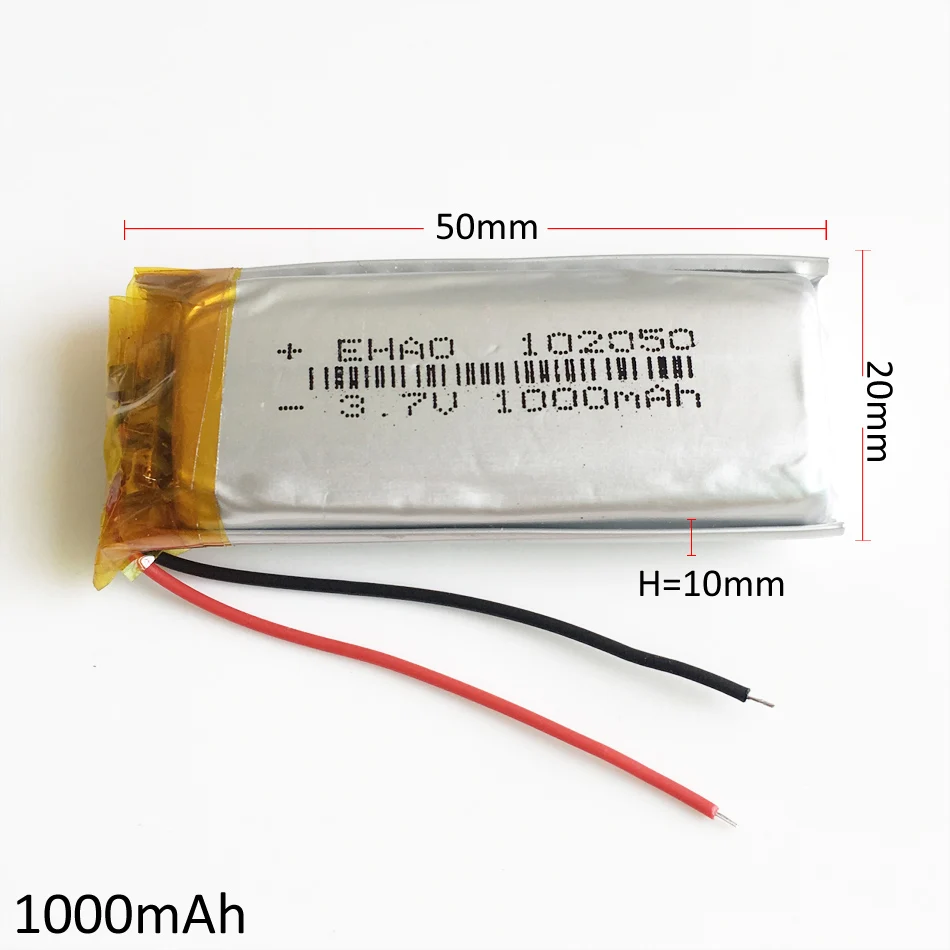 5 PCS 3.7V 1000mAh Lithium Polymer Lipo Rechargeable Battery 102050 for KTV Household Wired Microphone Audio GPS Camera