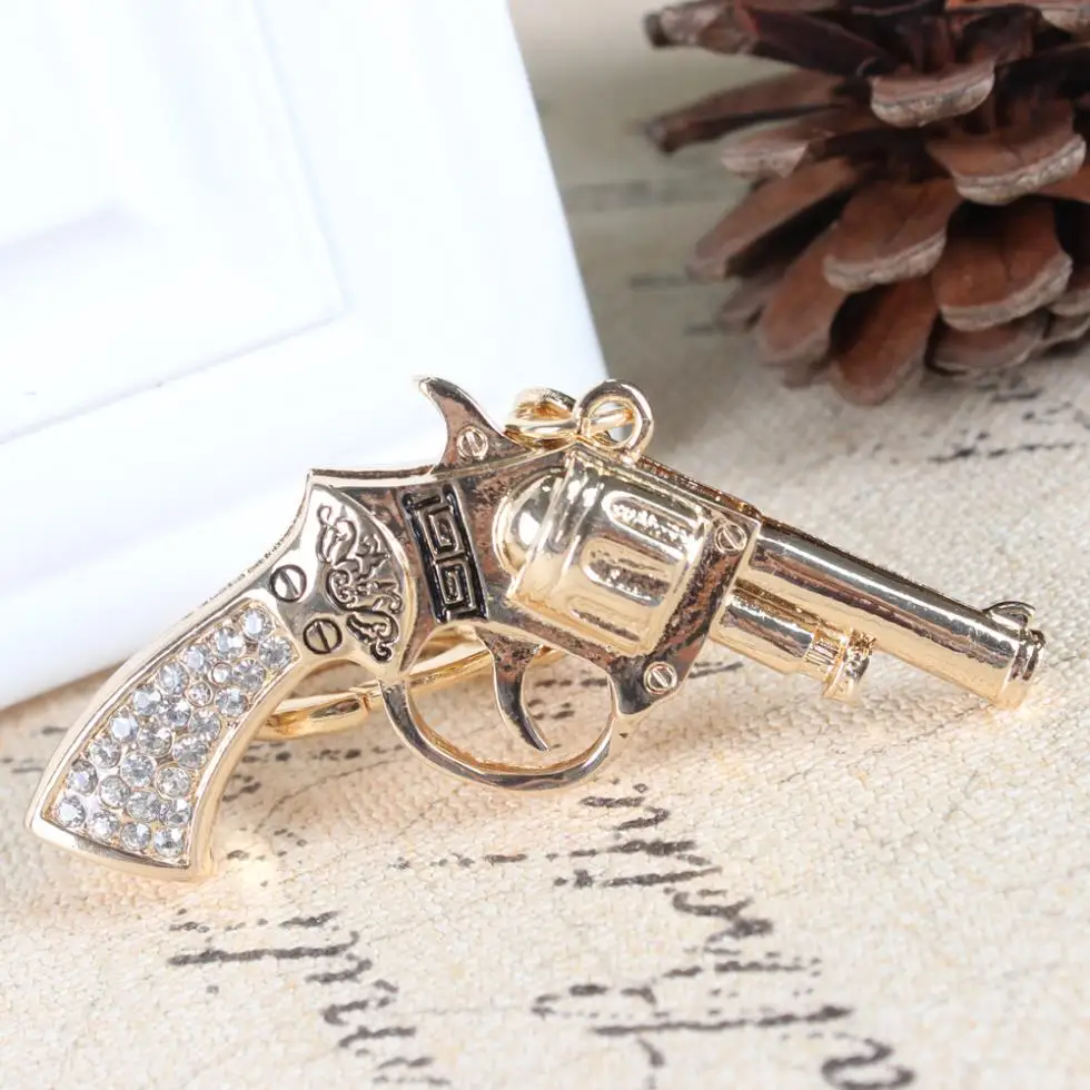 Pistol Gun Handgun New Crystal Rhinestone Charm Pendant Purse Bag Car Key Ring Chain Creative Wedding Party Gift