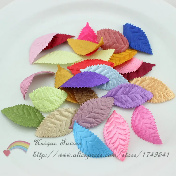 100pcs Mixed Colors Artificial Satin Leaves Leaf-shaped Fabric Appliques Decorative Leaf for Wreathes,Dolls,DIY Craft Supplies