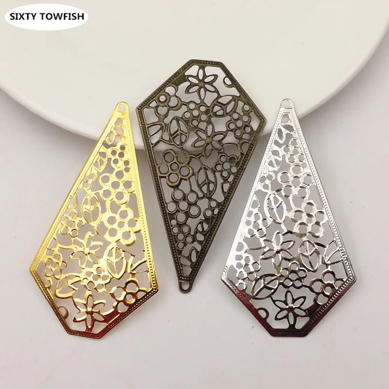 

10pcs/lot 69mmx38mm Gold color/White K/Antique bronze Metal Filigree Big Flowers Slice Charms Pendant DIY Components Findings