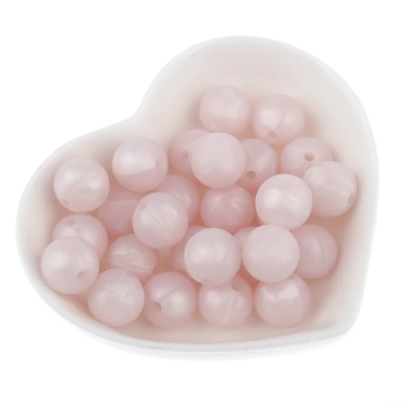 Cuentas de dentición de silicona para bebé, mordedor redondo metálico de mármol, collar para morder, DIY, 50 Uds.