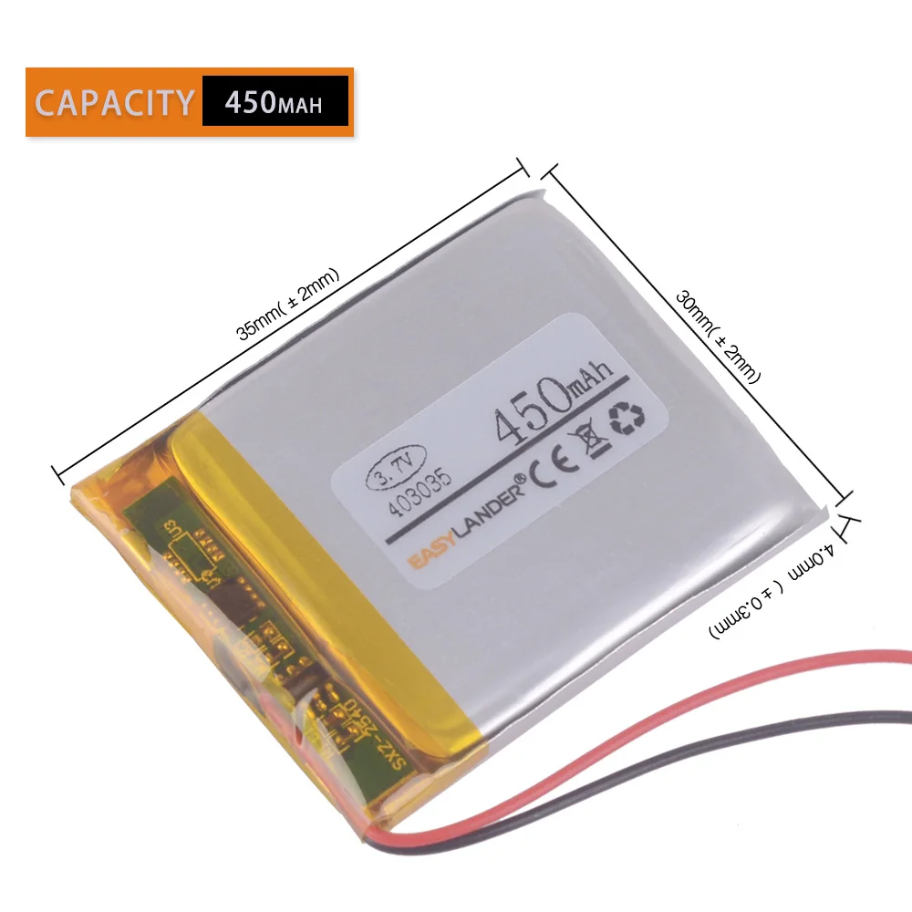 403035 3.7V 450mAh şarj edilebilir lityum Li-ion polimer piller için MP3 çalar mp4 hoparlör DVR GPS kaydedici 043035 402934
