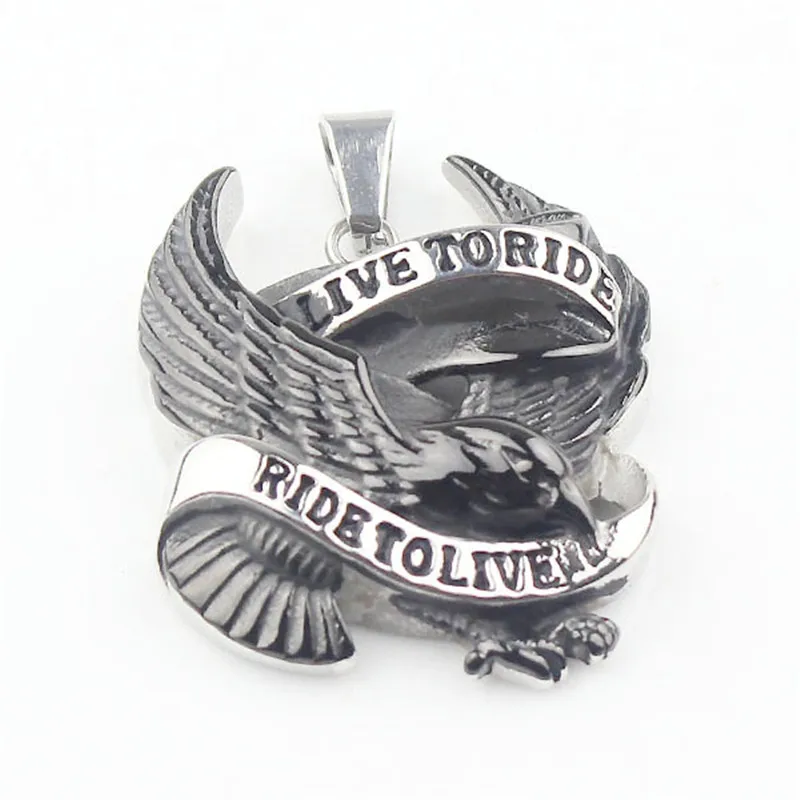 Punk Cool Men\'s Black & Silver color Live to Ride Hawk Eagle 316L Stainless Steel Pendant