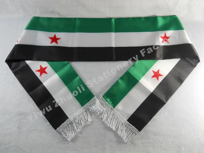 

Factory Supply Stock Scarf Printing Satin Free Syria Flag Scarf 120X12CM Scarves