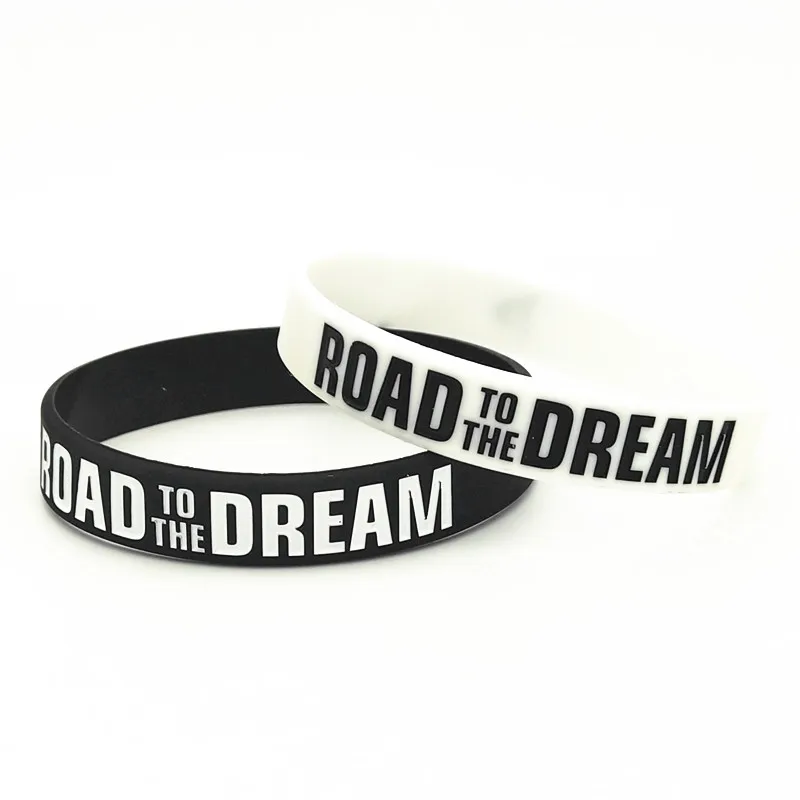 50PCS Road to the Dream Rubber Silicone Bracelets&Bangles Ink Filled Logo Letter Women Men Bracelet Rubber Wristband Gifts SH307