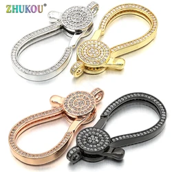 ZHUKOU Brass Cubic Zirconia Lobster Clasps Hooks for DIY Jewelry Findings Accessories, Mixed Color, Hole: 3mm, Model: VK60