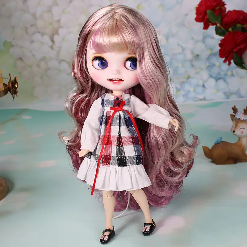 ICY DBS Blyth Doll For Series No.BL1063/3139/12532 Blonde mix Purple hair Carved lips Smile Matte face Joint body 1/6 bjd