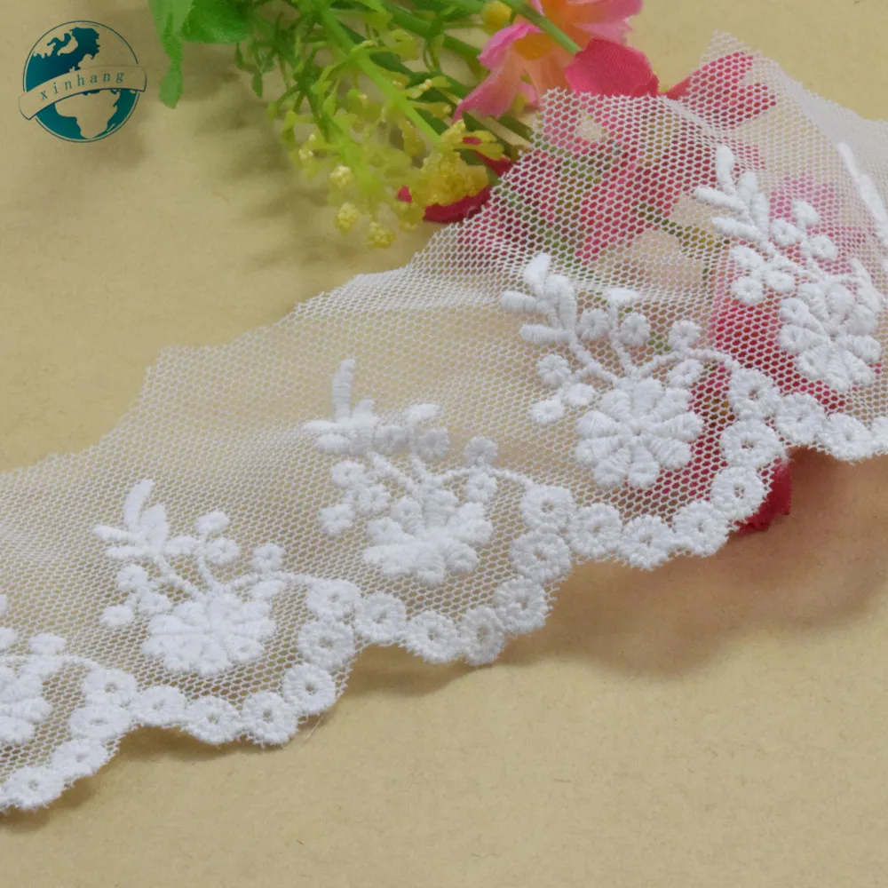 5cm Width White Cotton Embroided Lace Ribbon Guipure Trim DIY Wedding Accessories Dolls African French Lace Applique#2895