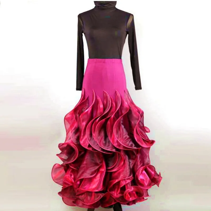 Layered Fluffy Women Flamenco Skirt Tango Dance Costumes Spanish Top And Skirt For Ballroom Dancing Waltz Practice Dress