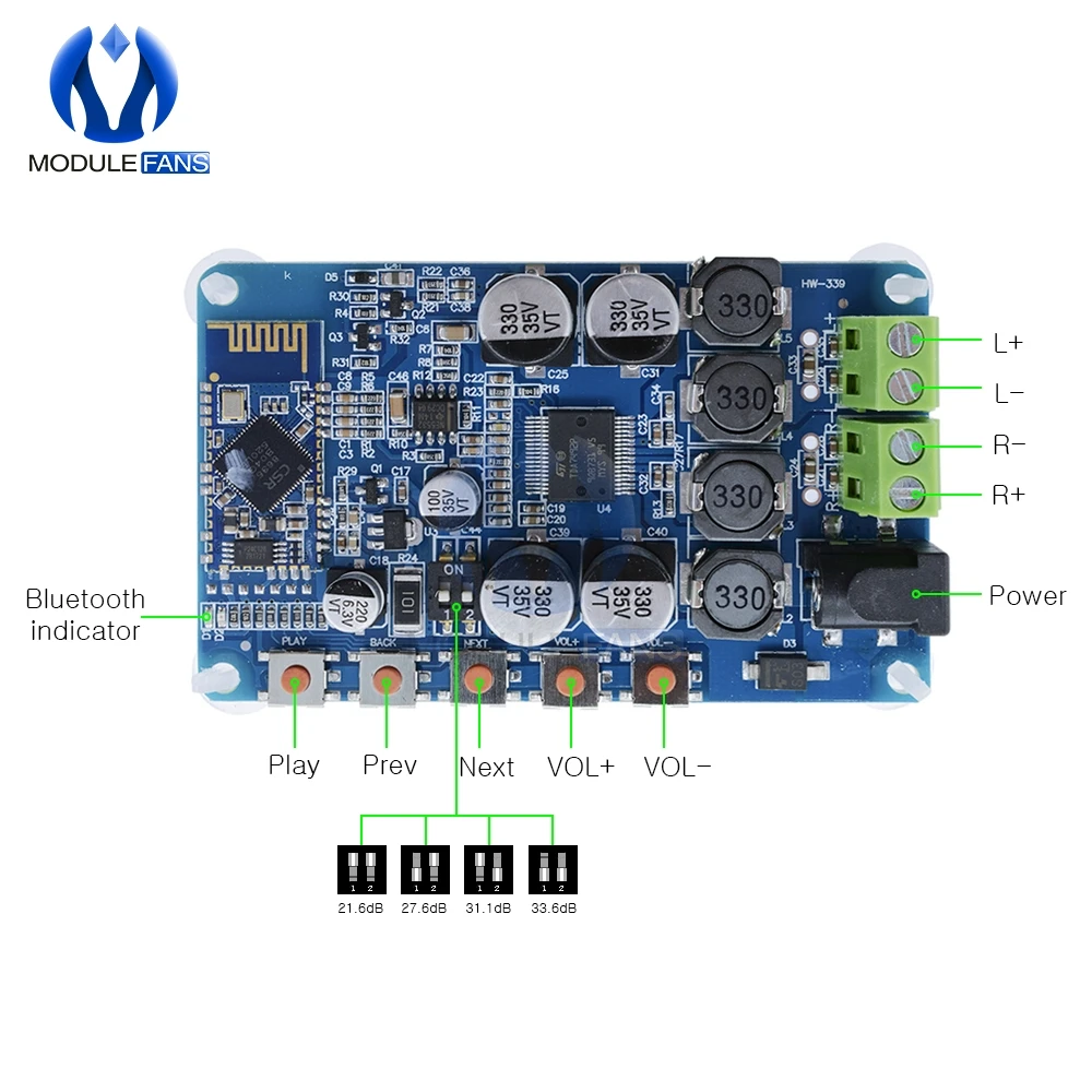 TDA7492P Wireless Bluetooth 4.0 Audio Receiver Digital Amplifier Board AMP Module BLE V4.0 2X50W AUX Microphone