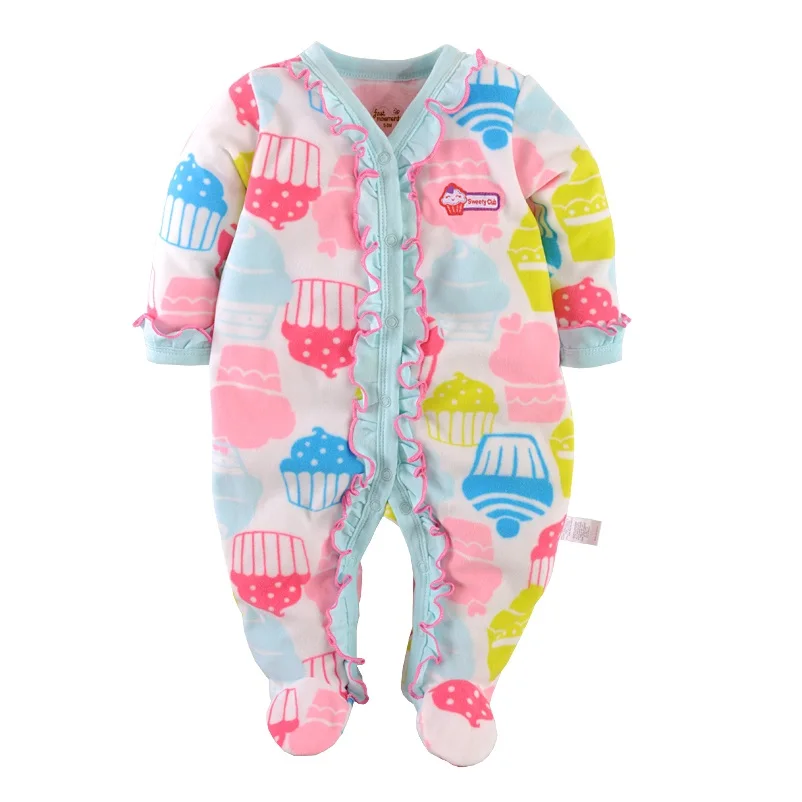 Hooyi New Baby Girls Rompers Fleece Body Warmer Coral velvet Pink Princess Pajamas Sleepwear Comfortable Outfit Foot cover