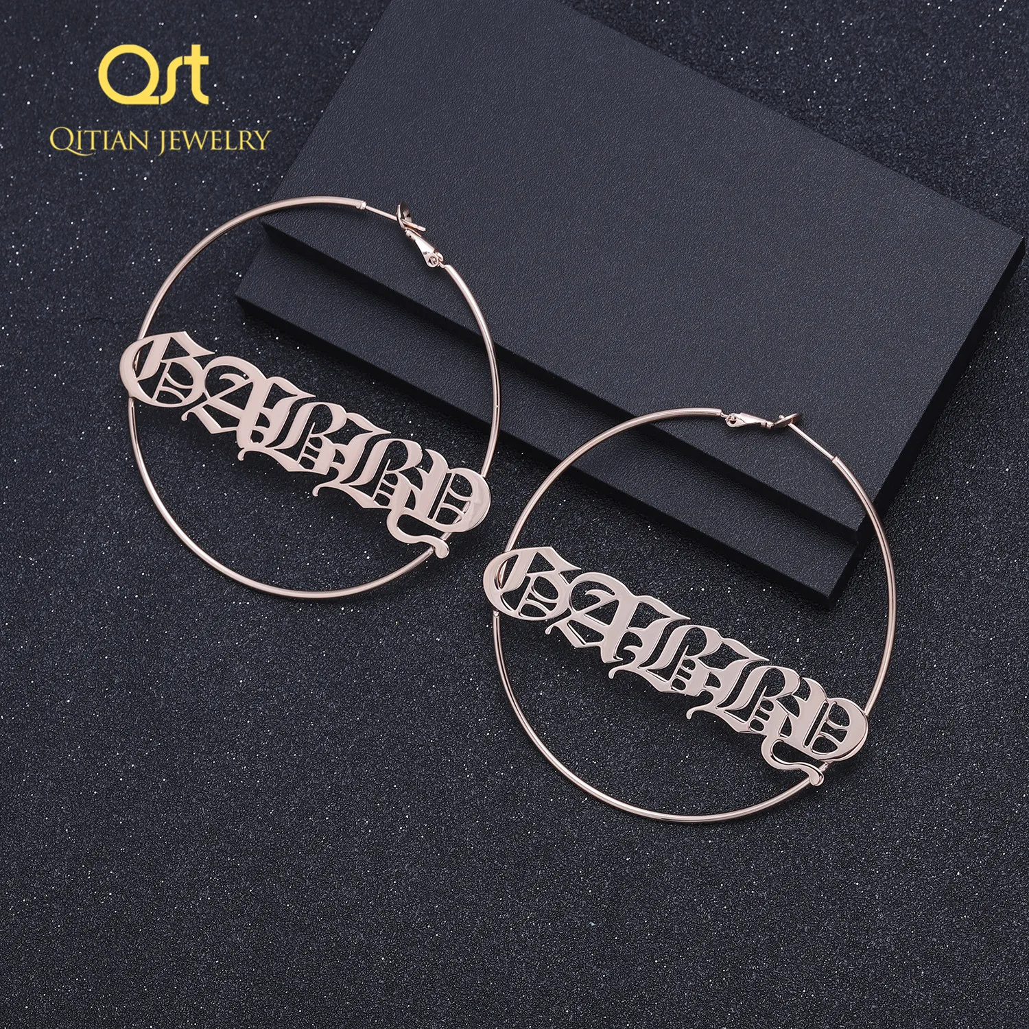 1 Pair Stainless Steel Custom Name Earrings,Personalized Big Nameplate Handmade Jewelry For Women Girls Round Circle Oorbellen